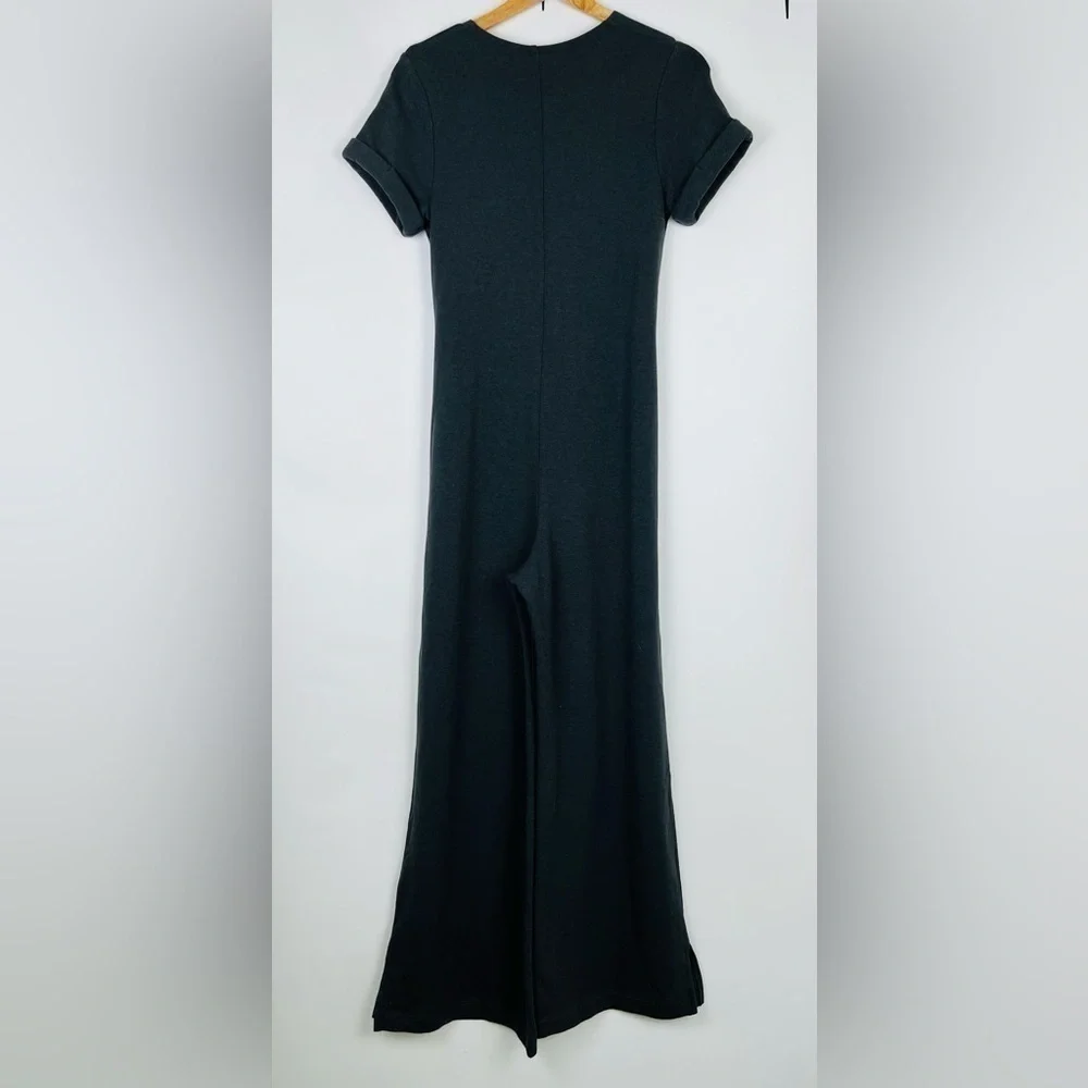 Free People Short Sleeve V-Neck Dark Gray Belted Jumpsuit